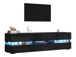 Móvel para TV com 4 portas + 2 gavetas + compartimento aberto - 160 x 39 x 45 cm - Aglomerado - LEDs - preto