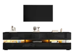 Móvel para TV com 4 portas + 2 gavetas + compartimento aberto - 160 x 39 x 45 cm - Aglomerado - LEDs - preto