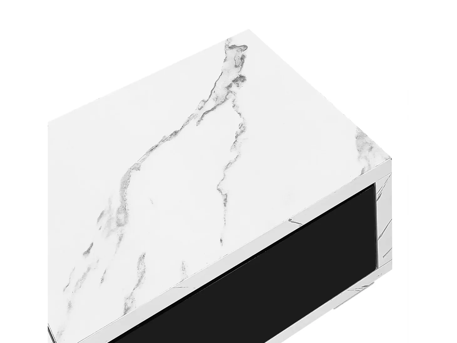 Móvel para TV com 3 portas, comprimento regulável, frente em preto brilhante e laterais em folheado com efeito mármore branco - 140/260x40x30cm