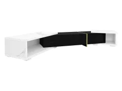 Móvel para TV com 3 portas, comprimento regulável, frente em preto brilhante e laterais em folheado com efeito mármore branco - 140/260x40x30cm