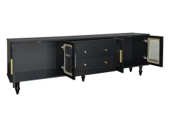 Móvel para TV com 4 portas de vidro e 2 gavetas - Madeira PB - Preto 175x38x55,5cm