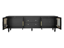Móvel para TV com 4 portas de vidro e 2 gavetas - Madeira PB - Preto 175x38x55,5cm