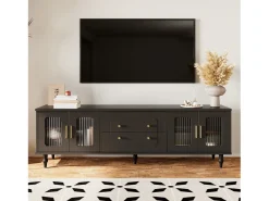 Móvel para TV com 4 portas de vidro e 2 gavetas - Madeira PB - Preto 175x38x55,5cm