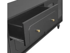 Móvel para TV com 4 portas de vidro e 2 gavetas - Madeira PB - Preto 175x38x55,5cm