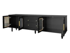 Móvel para TV com 4 portas de vidro e 2 gavetas - Madeira PB - Preto 175x38x55,5cm