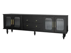 Móvel para TV com 4 portas de vidro e 2 gavetas - Madeira PB - Preto 175x38x55,5cm