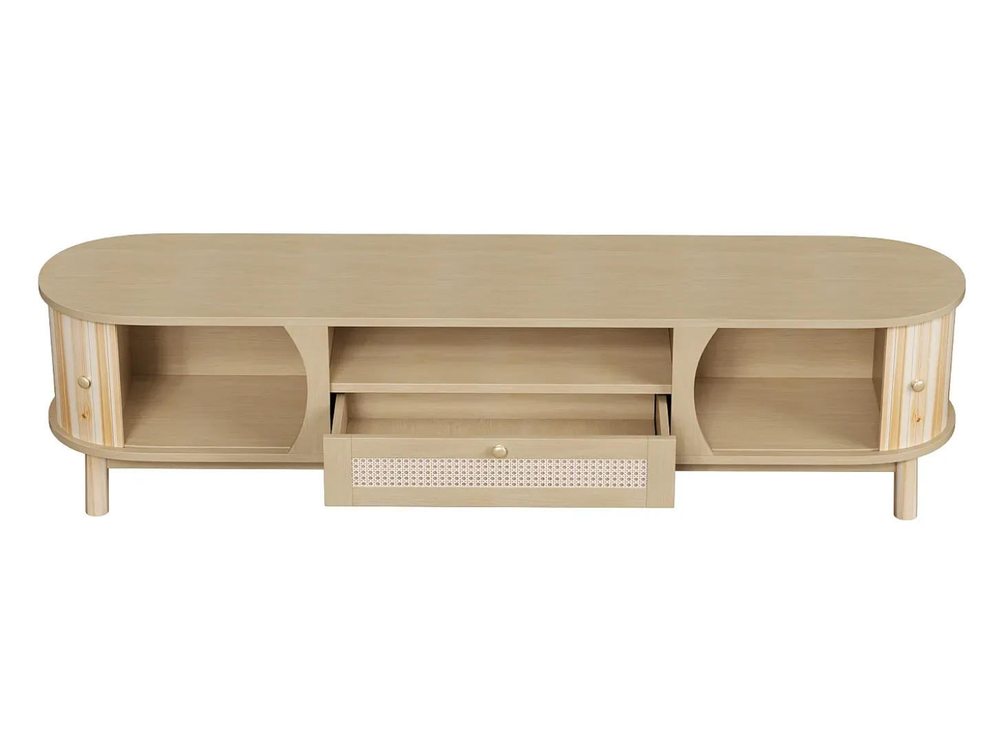 Móvel para TV com 2 portas e uma gaveta, 165x37x46 cm - Cor natural clara