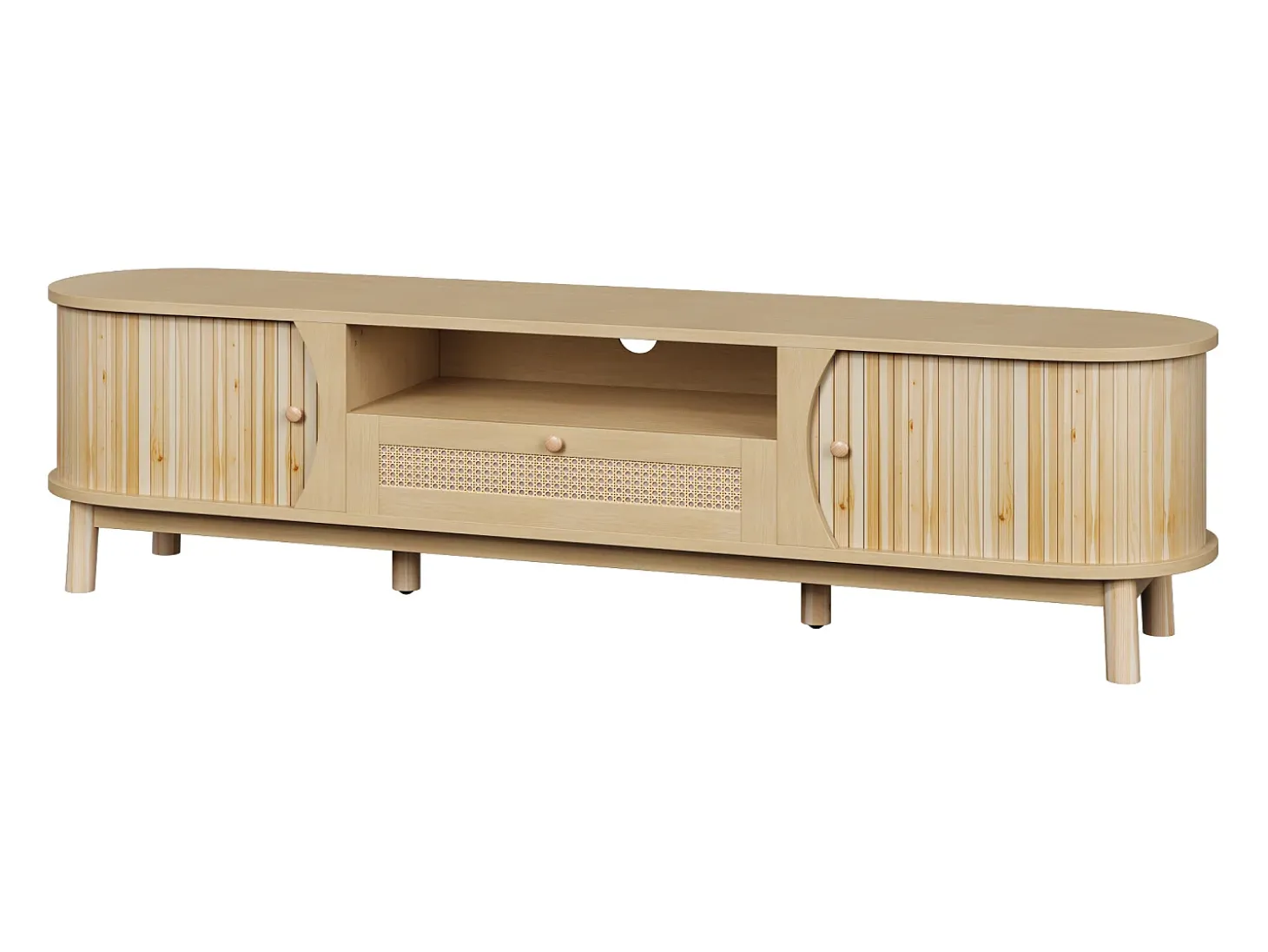 Móvel para TV com 2 portas e uma gaveta, 165x37x46 cm - Cor natural clara