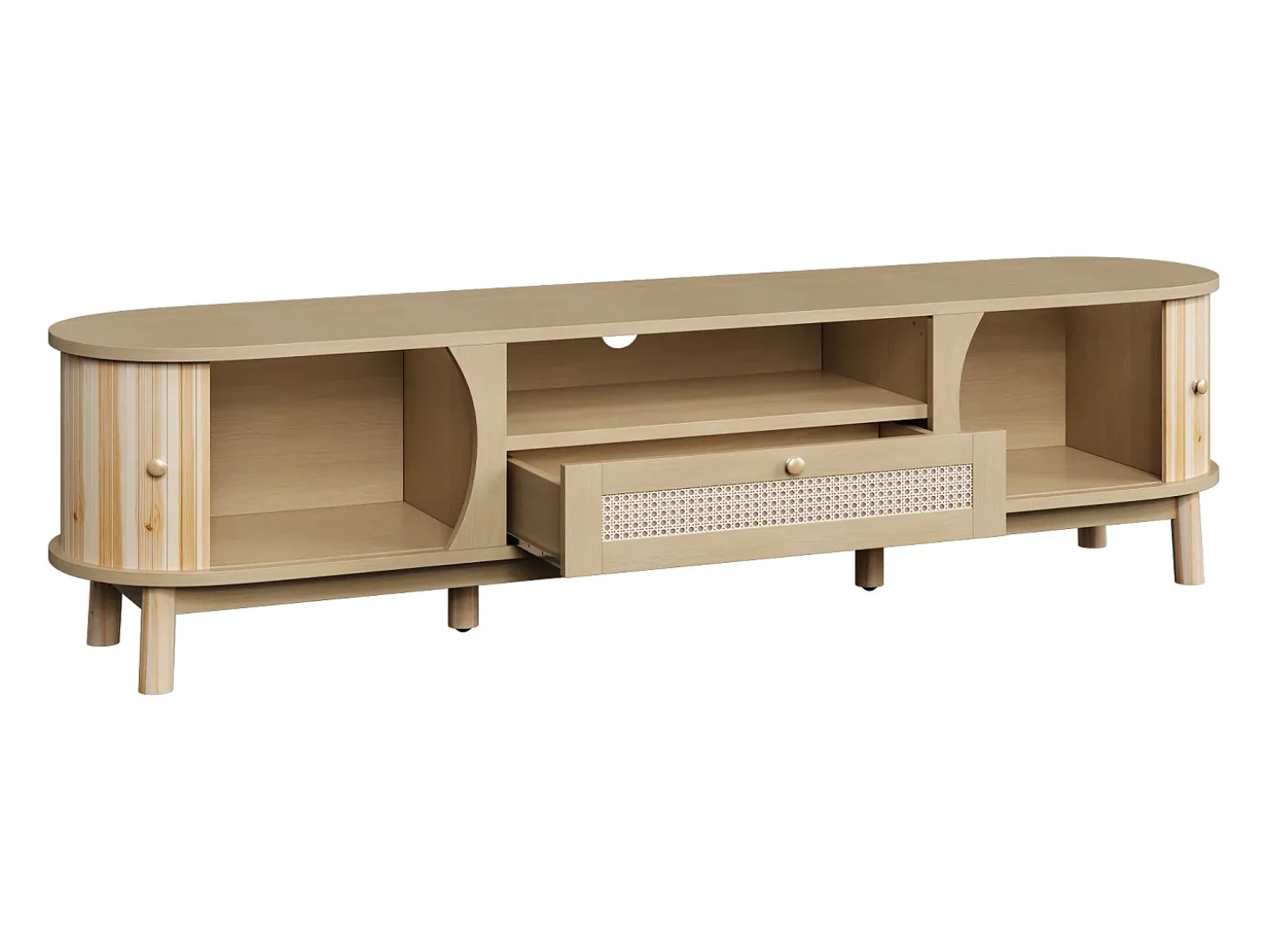 Móvel para TV com 2 portas e uma gaveta, 165x37x46 cm - Cor natural clara