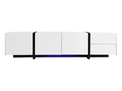 Móvel para TV com 4 portas e 1 gaveta, pés pretos, acabamento brilhante, branco