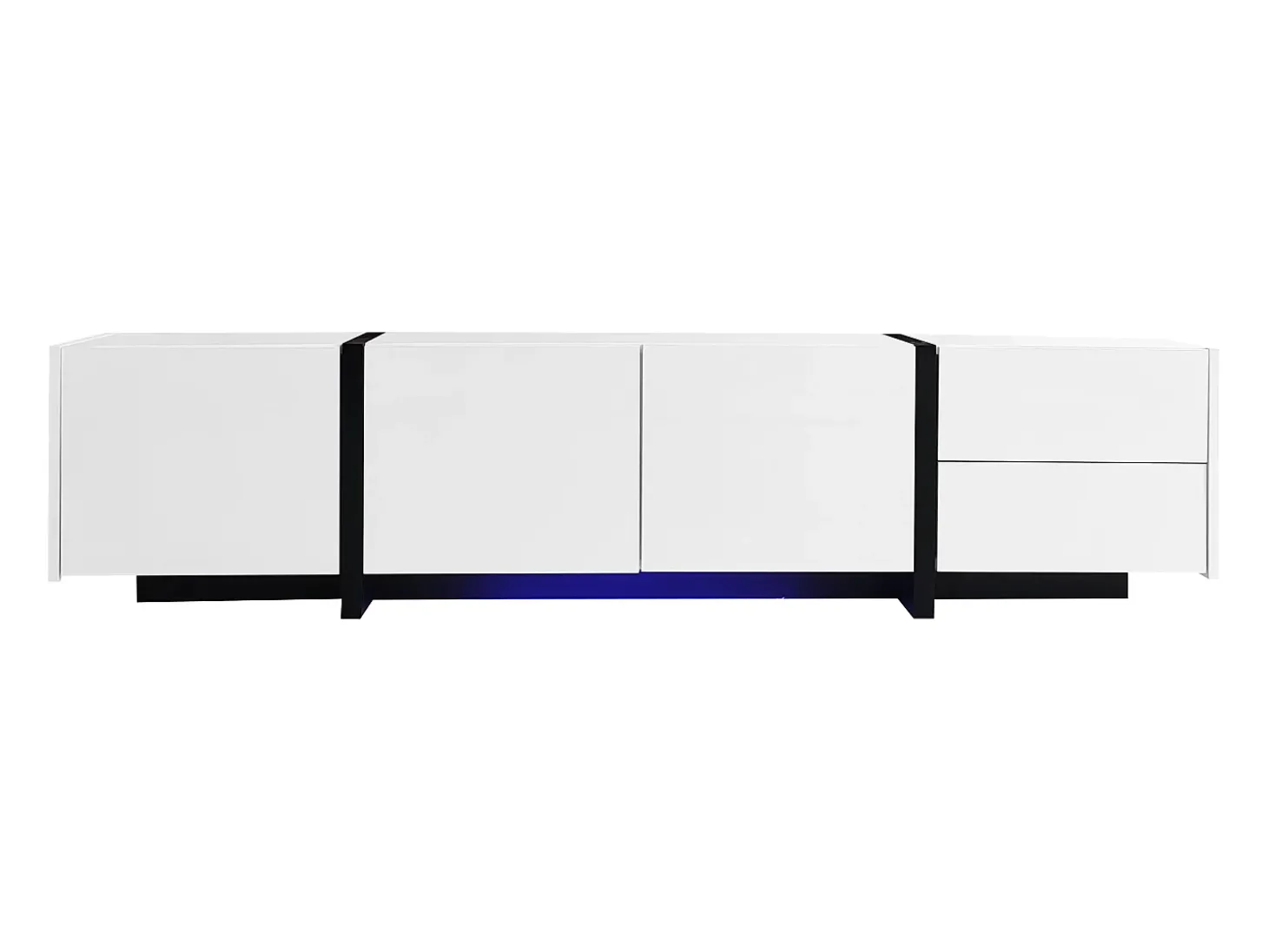 Móvel para TV com 4 portas e 1 gaveta, pés pretos, acabamento brilhante, branco
