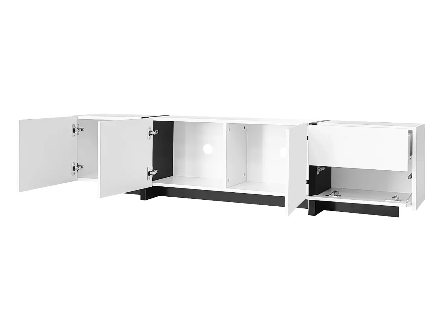 Móvel para TV com 4 portas e 1 gaveta, pés pretos, acabamento brilhante, branco