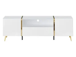 Móvel para TV com 2 portas, 1 gaveta e 1 prateleira - Branco brilhante e dourado - MARZIALO