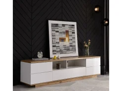 Móvel para TV com 6 portas e 2 nichos em MDF - Branco e natural - 180x38x46cm
