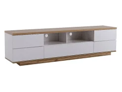 Móvel para TV com 6 portas e 2 nichos em MDF - Branco e natural - 180x38x46cm