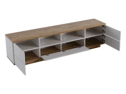 Móvel para TV com 6 portas e 2 nichos em MDF - Branco e natural - 180x38x46cm