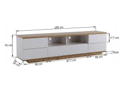 Móvel para TV com 6 portas e 2 nichos em MDF - Branco e natural - 180x38x46cm