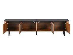 Móvel para TV com 4 portas, 190 x 35 x 45 cm - Tampo preto - Cor madeira escura