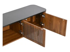 Móvel para TV com 4 portas, 190 x 35 x 45 cm - Tampo preto - Cor madeira escura