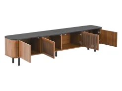 Móvel para TV com 4 portas, 190 x 35 x 45 cm - Tampo preto - Cor madeira escura