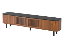 Móvel para TV com 4 portas, 190 x 35 x 45 cm - Tampo preto - Cor madeira escura