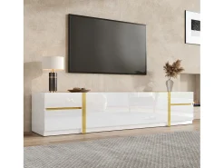 Móvel para TV com acabamento brilhante - 180 x 40 x 38 cm - com gavetas e portas - estilo moderno - MDF - branco