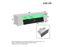 Móvel para TV com acabamento laqueado brilhante - 180 x 38,5 x 45 cm - com LEDs + 2 gavetas + prateleiras abertas - MDF + Vidro - branco + preto.