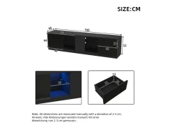 Móvel para TV com acabamento brilhante - 160 x 40 x 52 cm - com LEDs + 1 porta + 2 gavetas - MDF - preto