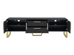 Móvel para TV com acabamento em lacado preto brilhante, 170x40x535,5cm - 4 portas e 2 gavetas - pés dourados