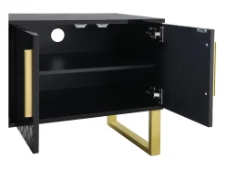 Móvel para TV com acabamento em lacado preto brilhante, 170x40x535,5cm - 4 portas e 2 gavetas - pés dourados