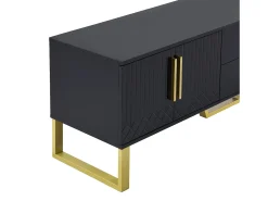 Móvel para TV com acabamento em lacado preto brilhante, 170x40x535,5cm - 4 portas e 2 gavetas - pés dourados