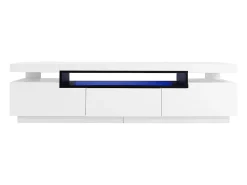 Móvel para TV com acabamento lacado brilhante, iluminação LED de 16 cores e 3 gavetas - Branco 160x39x42cm