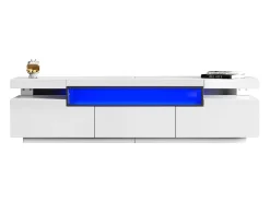 Móvel para TV com acabamento lacado brilhante, iluminação LED de 16 cores e 3 gavetas - Branco 160x39x42cm