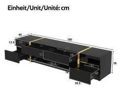 Móvel para TV com acabamento brilhante - 180 x 40 x 38 cm - com gavetas e portas - estilo moderno - MDF - preto