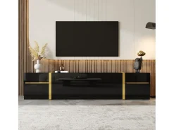 Móvel para TV com acabamento brilhante - 180 x 40 x 38 cm - com gavetas e portas - estilo moderno - MDF - preto