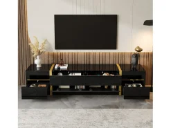 Móvel para TV com acabamento brilhante - 180 x 40 x 38 cm - com gavetas e portas - estilo moderno - MDF - preto