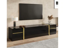 Móvel para TV com acabamento brilhante - 180 x 40 x 38 cm - com gavetas e portas - estilo moderno - MDF - preto