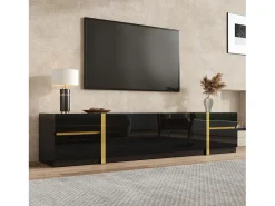 Móvel para TV com acabamento brilhante - 180 x 40 x 38 cm - com gavetas e portas - estilo moderno - MDF - preto
