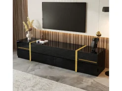 Móvel para TV com acabamento brilhante - 180 x 40 x 38 cm - com gavetas e portas - estilo moderno - MDF - preto