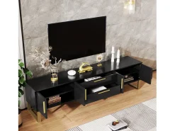 Móvel para TV com acabamento brilhante, 4 portas e 2 gavetas - 170 x 39 x 53,5 cm - puxadores e pés dourados - MDF - preto