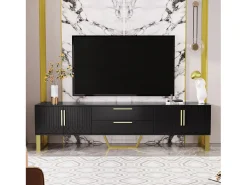 Móvel para TV com acabamento brilhante, 4 portas e 2 gavetas - 170 x 39 x 53,5 cm - puxadores e pés dourados - MDF - preto