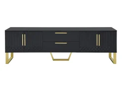 Móvel para TV com acabamento brilhante, 4 portas e 2 gavetas - 170 x 39 x 53,5 cm - puxadores e pés dourados - MDF - preto