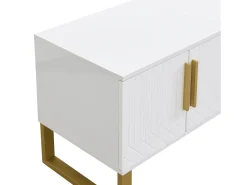 Móvel para TV com acabamento lacado brilhante, 4 gavetas e 2 portas - Porta texturada - Branco e dourado