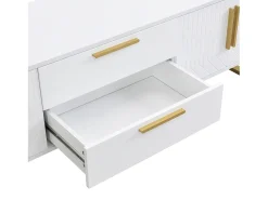 Móvel para TV com acabamento lacado brilhante, 4 gavetas e 2 portas - Porta texturada - Branco e dourado