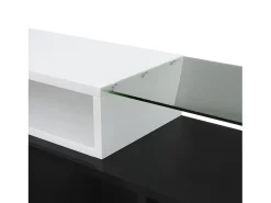 Móvel para TV com iluminação LED, 6 portas e 2 gavetas - Acabamento lacado a branco e preto