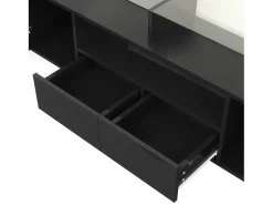 Móvel para TV com iluminação LED, 6 portas e 2 gavetas - Acabamento lacado a branco e preto