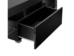 Móvel para TV com iluminação LED multicolorida banco de design com prateleiras de vidro e gaveta aglomerado revestido a melamina 130 x 35 x 45 cm preto 03_0005860