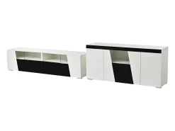 Móvel para TV combinado com aparador - móvel para TV laqueado de alto brilho + aparador baixo para sala de estar - com LEDs - aglomerado - branco