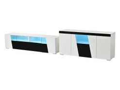 Móvel para TV combinado com aparador - móvel para TV laqueado de alto brilho + aparador baixo para sala de estar - com LEDs - aglomerado - branco
