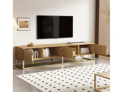 Móvel para TV de 180 cm, 4 portas, para sala de estar e quarto, branco, com puxador semicircular.